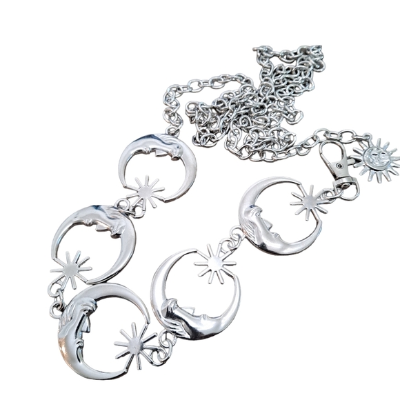 Boho Gold metallic Moon Star Y2K hip waist festival chain dress belt - Picture 4 of 8